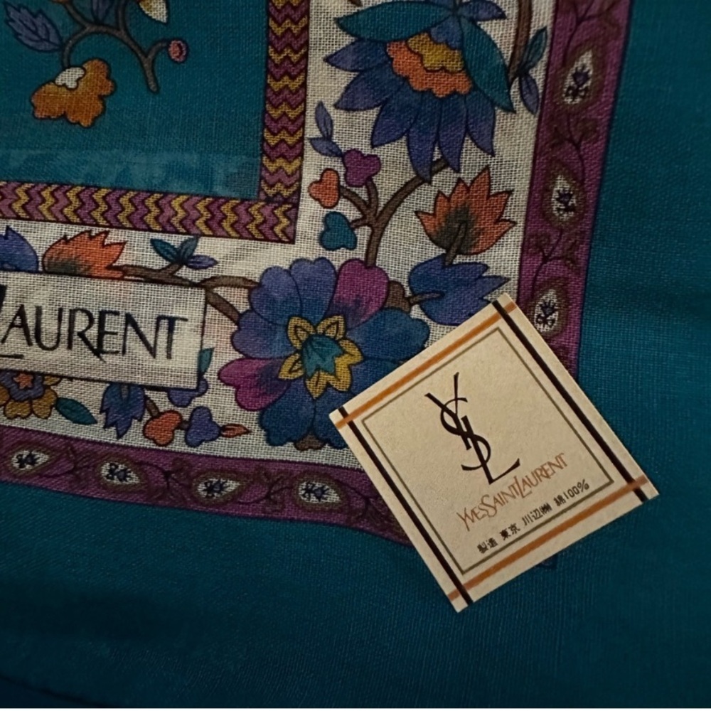Yves Saint Laurent Teal and Purple Floral Scarf - Picture 7 of 9